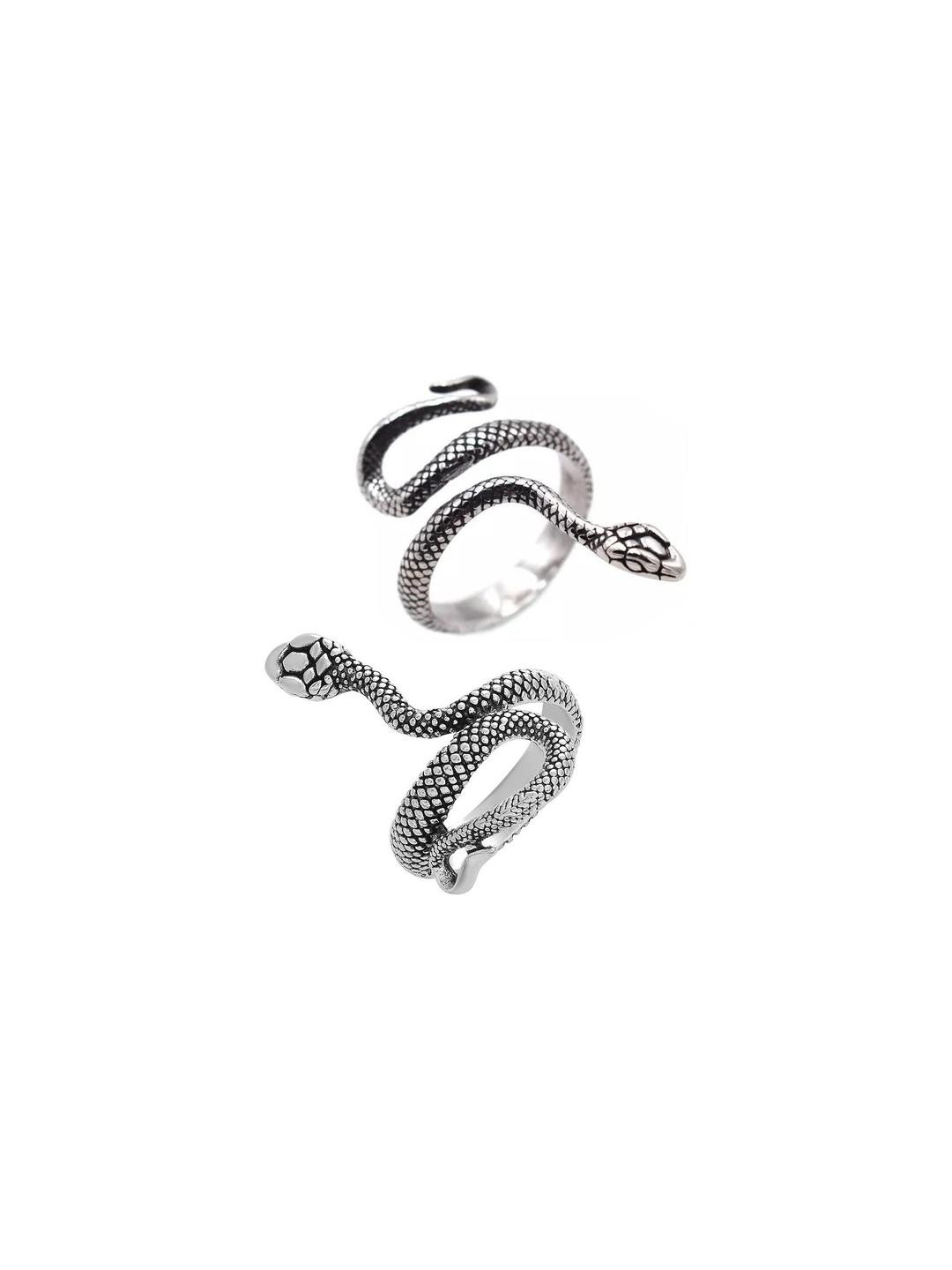 Inites Set Of 2 Adjustable Silver Serpent Finger Ring