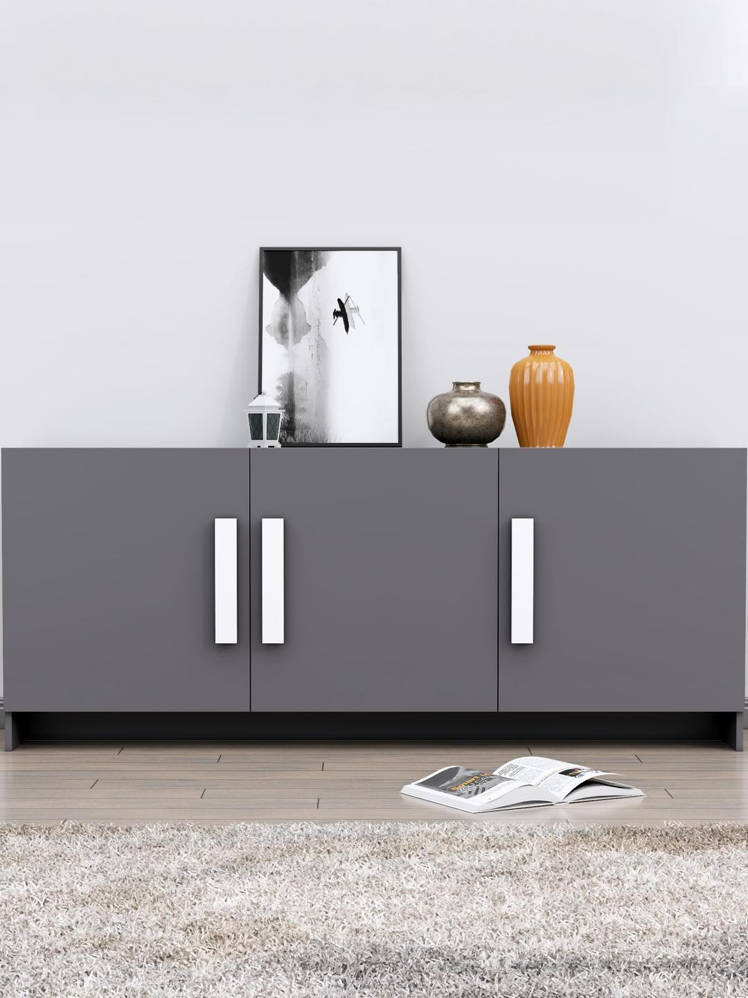 HEXA RED Grey Multipurpose Sideboard Storage Cabinet for Living Room & Office