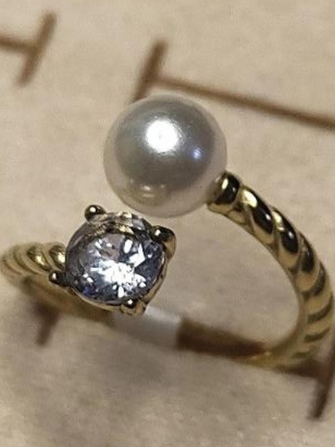 RaasRani Gold Plated Twisted Finger Pearl Ring