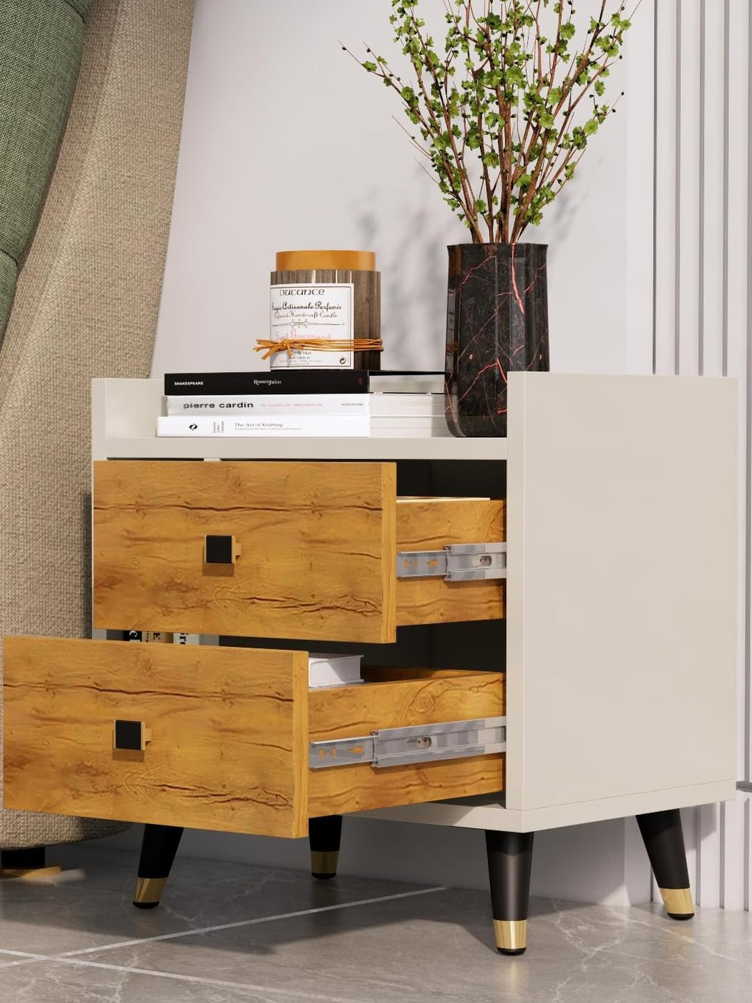 HEXA RED Frosty White Wood Side End Table