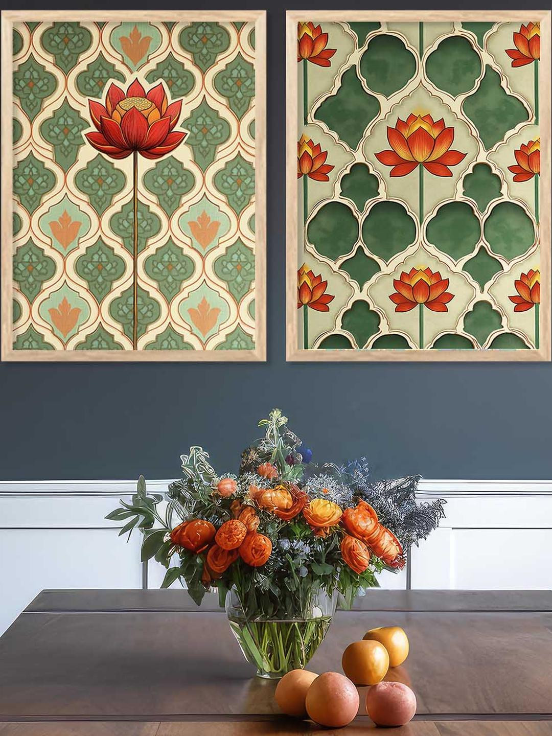 WALLLANE Brown Wood 2Pc Floral Wall Paintings