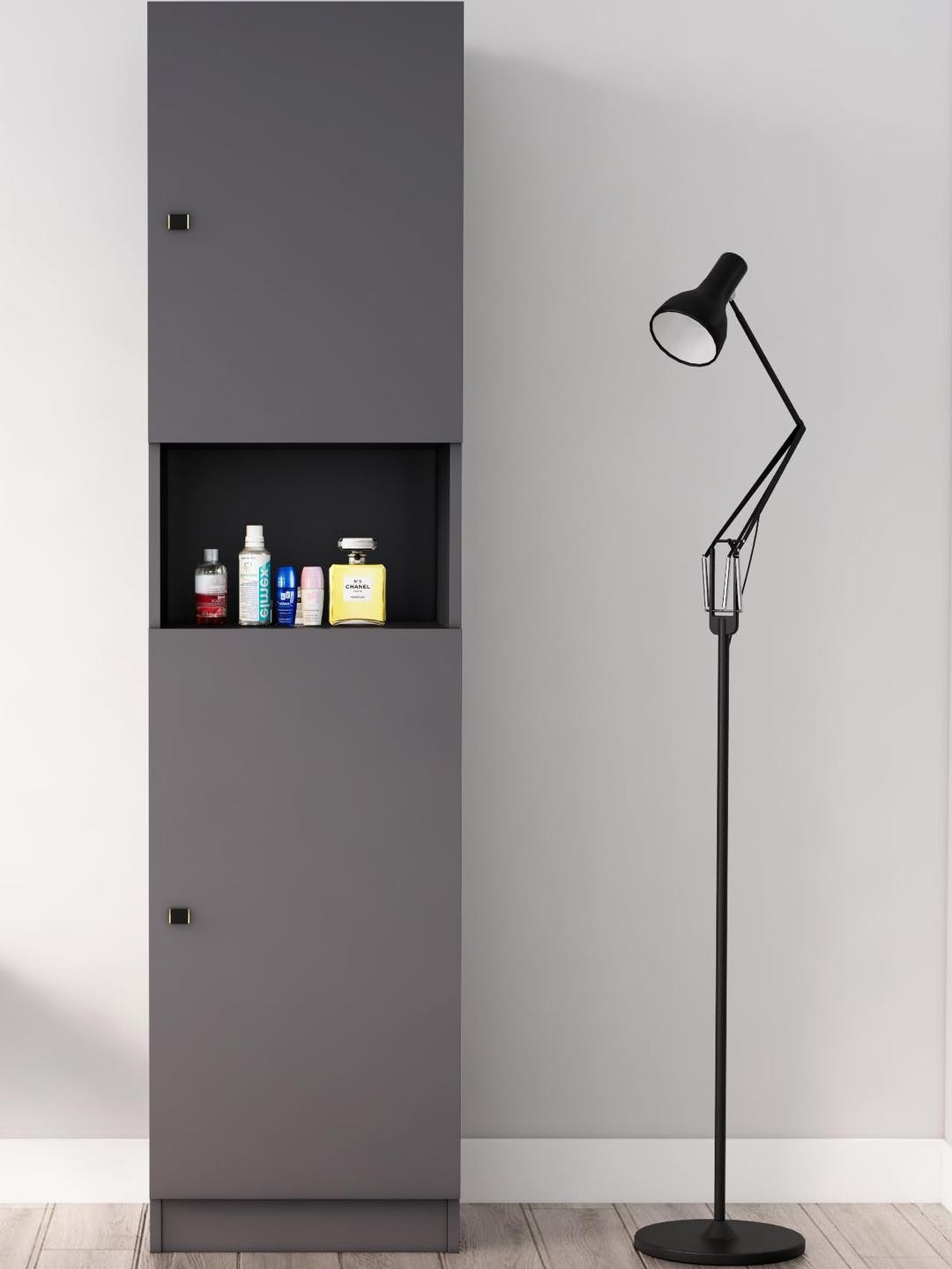 HEXA RED Grey Bedroom Storage Wardrobe With Door & Shelves