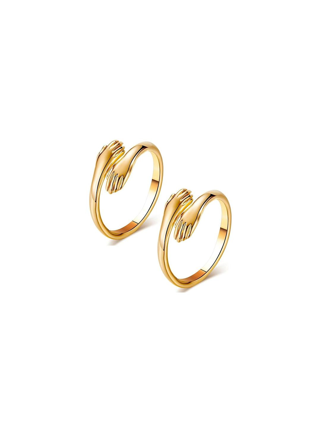 Inites Women Adjustable Golden Hug Me Finger Ring - Set Of 2