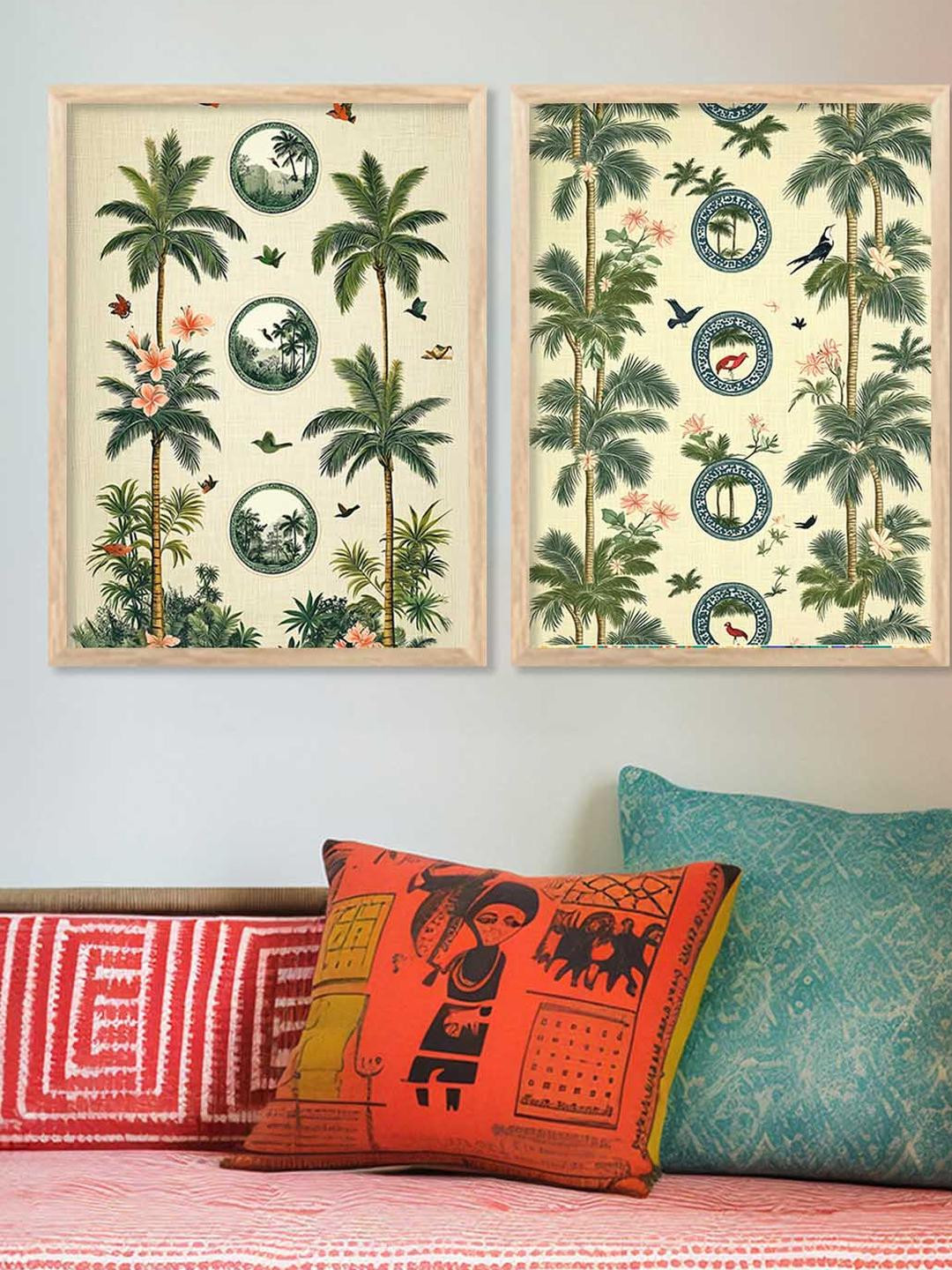 WALLLANE Unisex Brown 2 Pc Wood Floral Botanical Wall Paintings for Home Wall Decor