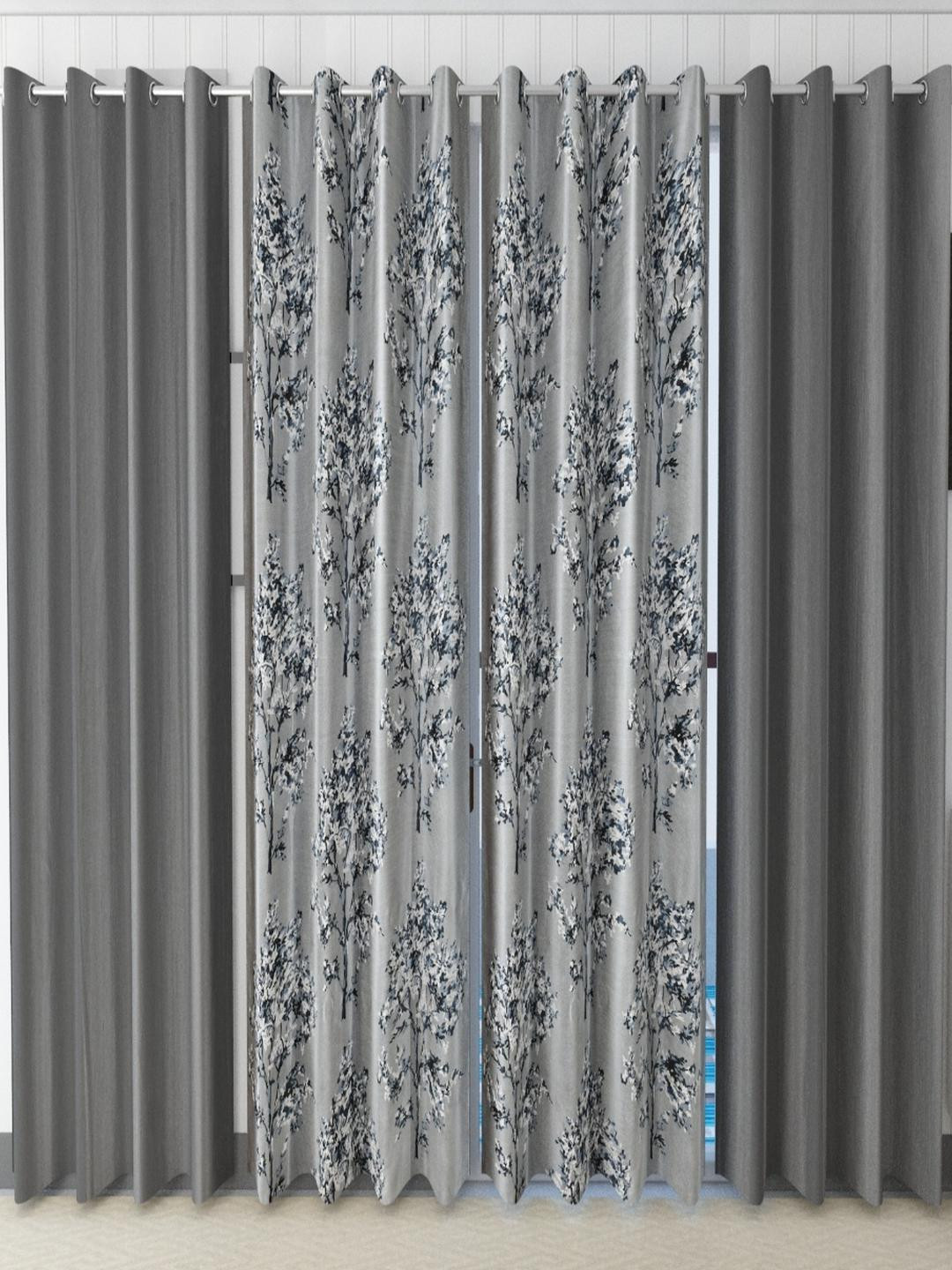 AADI TRADERS 4Pc Grey Floral Window Curtain