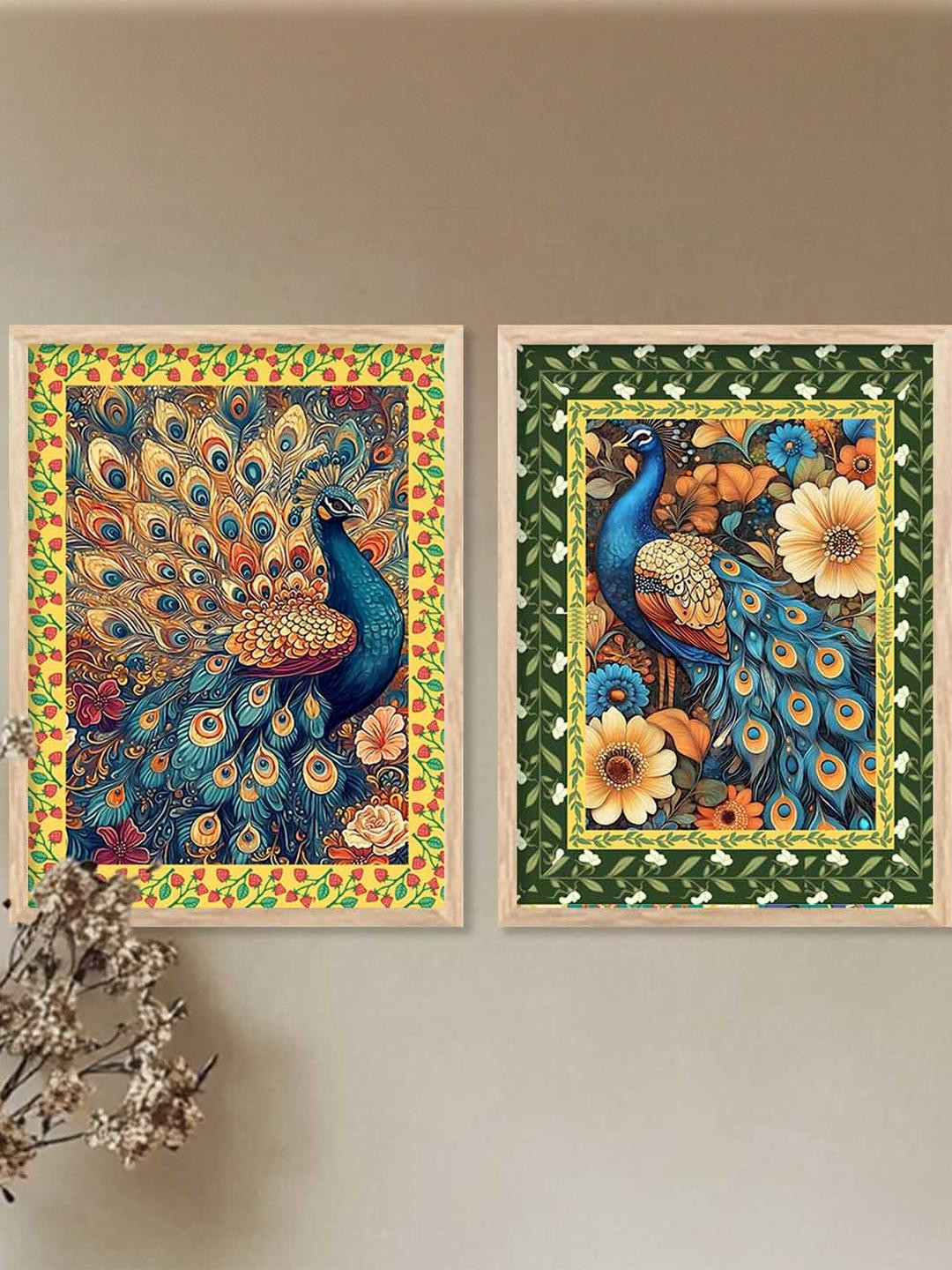 WALLLANE 2 Piece Peacock Wall Paintings