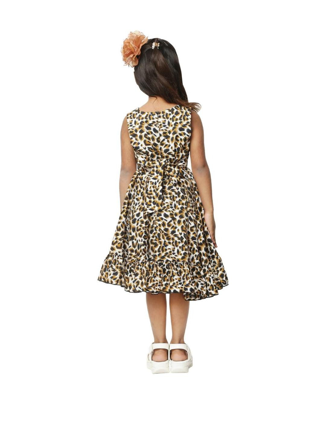 Shahina Fashion Girls Abstract Printed Bow Detail High-Low Hem Fit and Flare Dresses