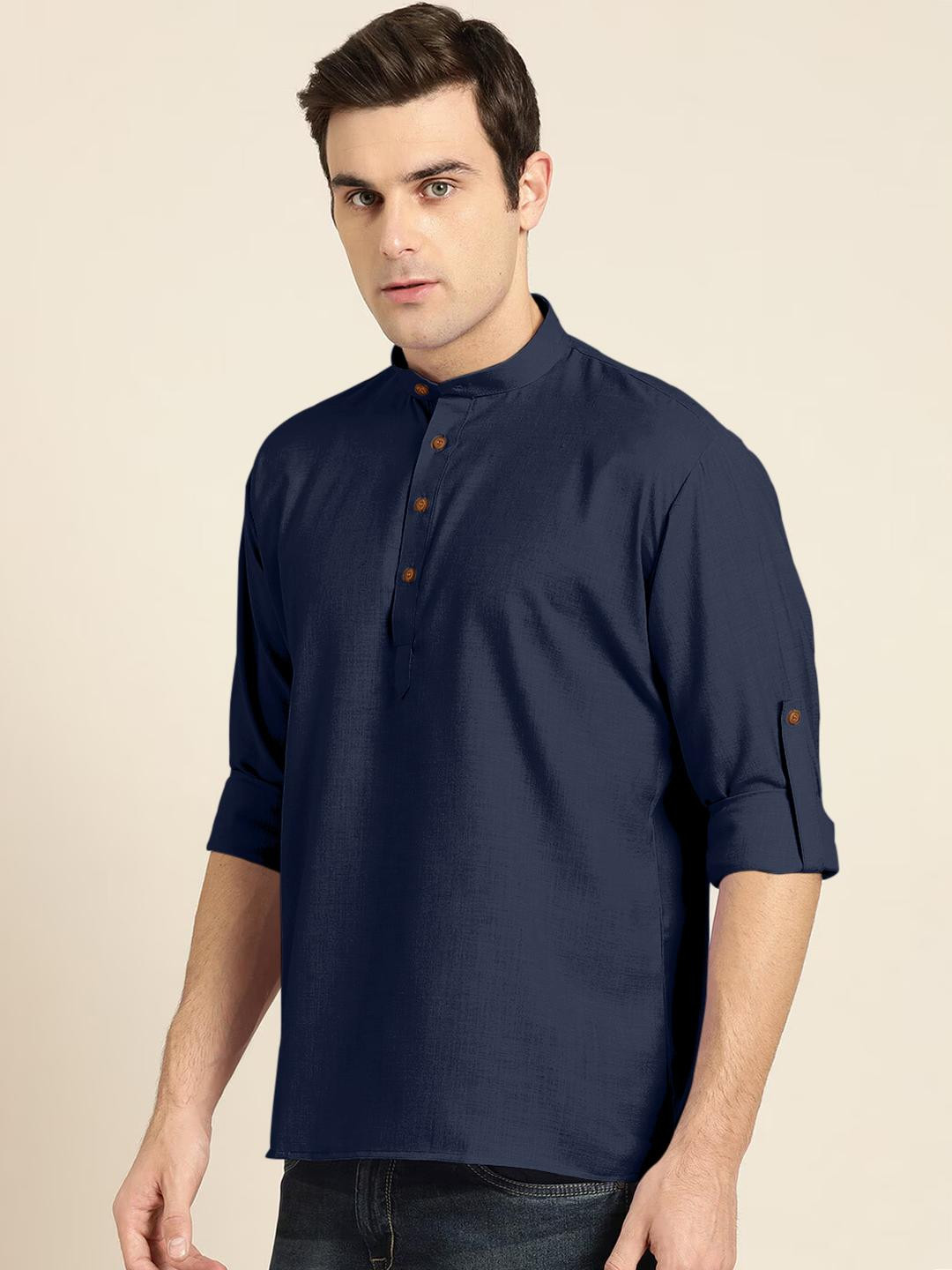 Fifth U Men Blue Cotton Blend Kurta
