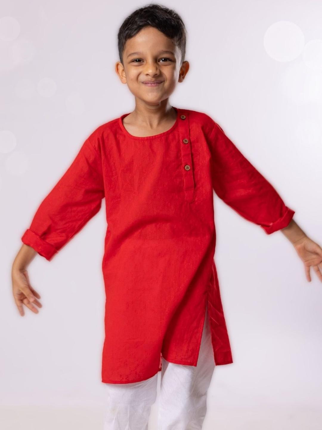 Tura Turi Boys Red Kurta Sets