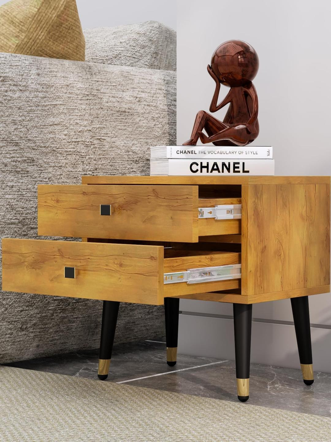 HEXA RED Brown Wood Bedside Table