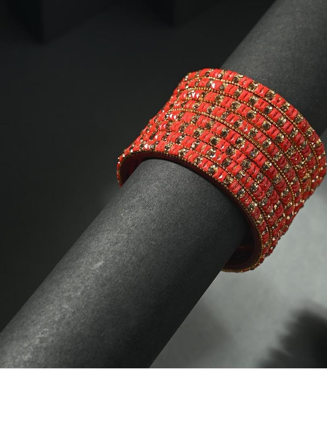 1ST TIME 8 Piece Women Orange Ethnic Glass Bangles