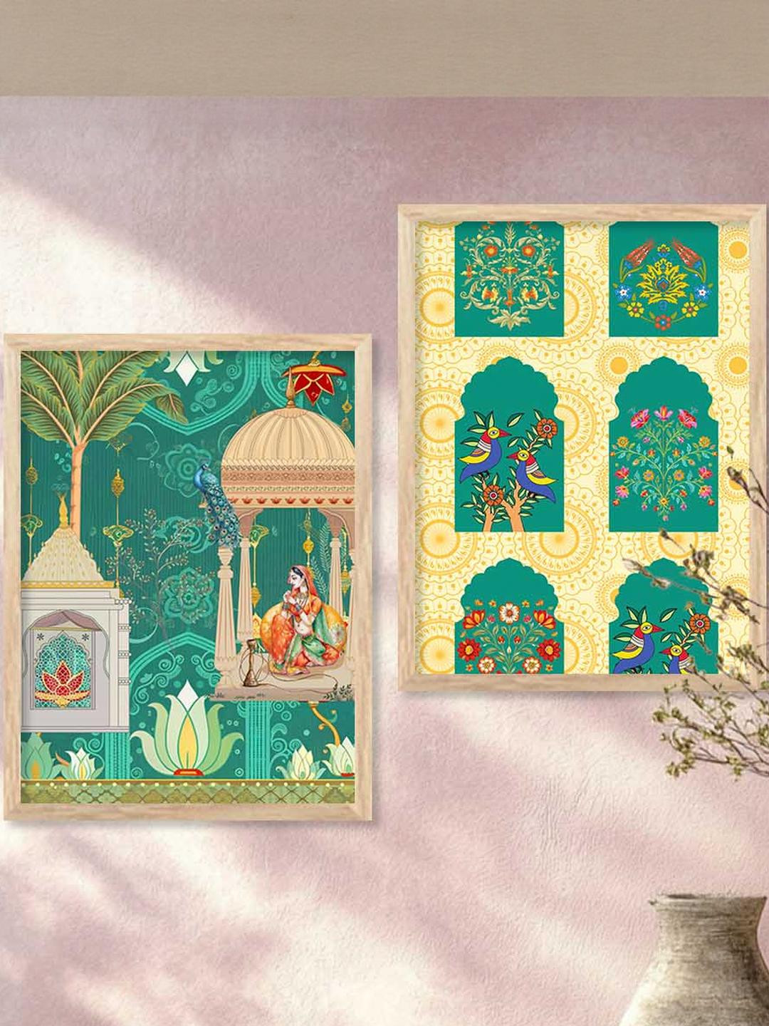 WALLLANE Green & Multicoloured 2 Piece Traditional Wall Art Poster With Frame