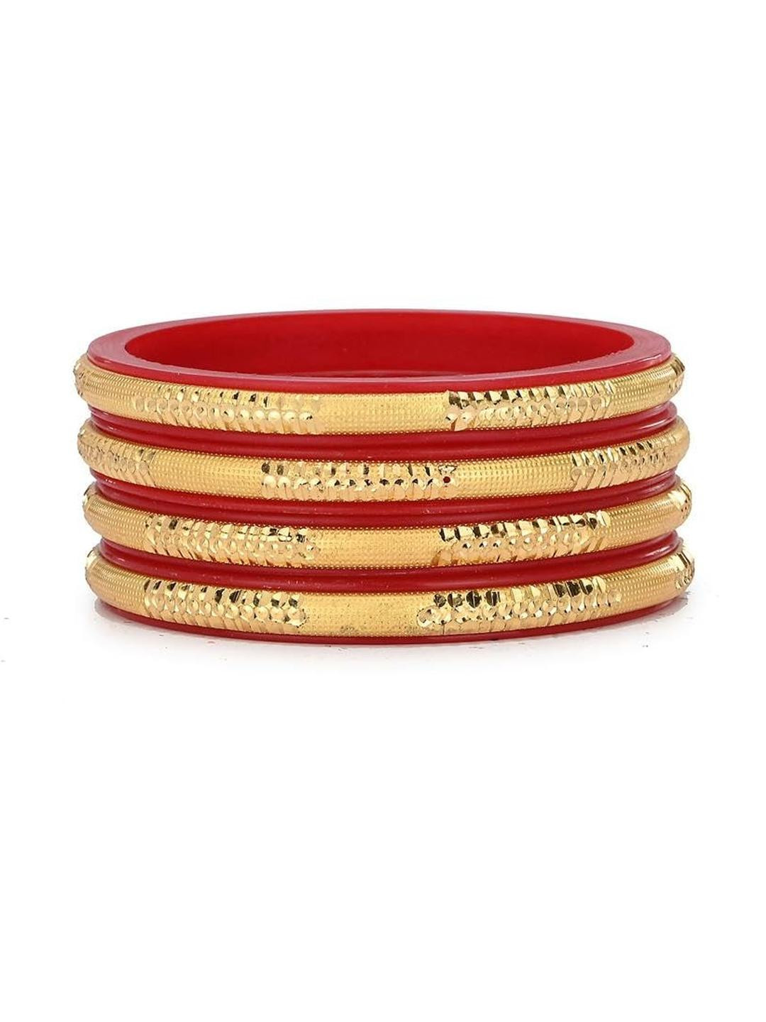 1ST TIME 4 Pcs Red & Gold Brass Traditional Bangles