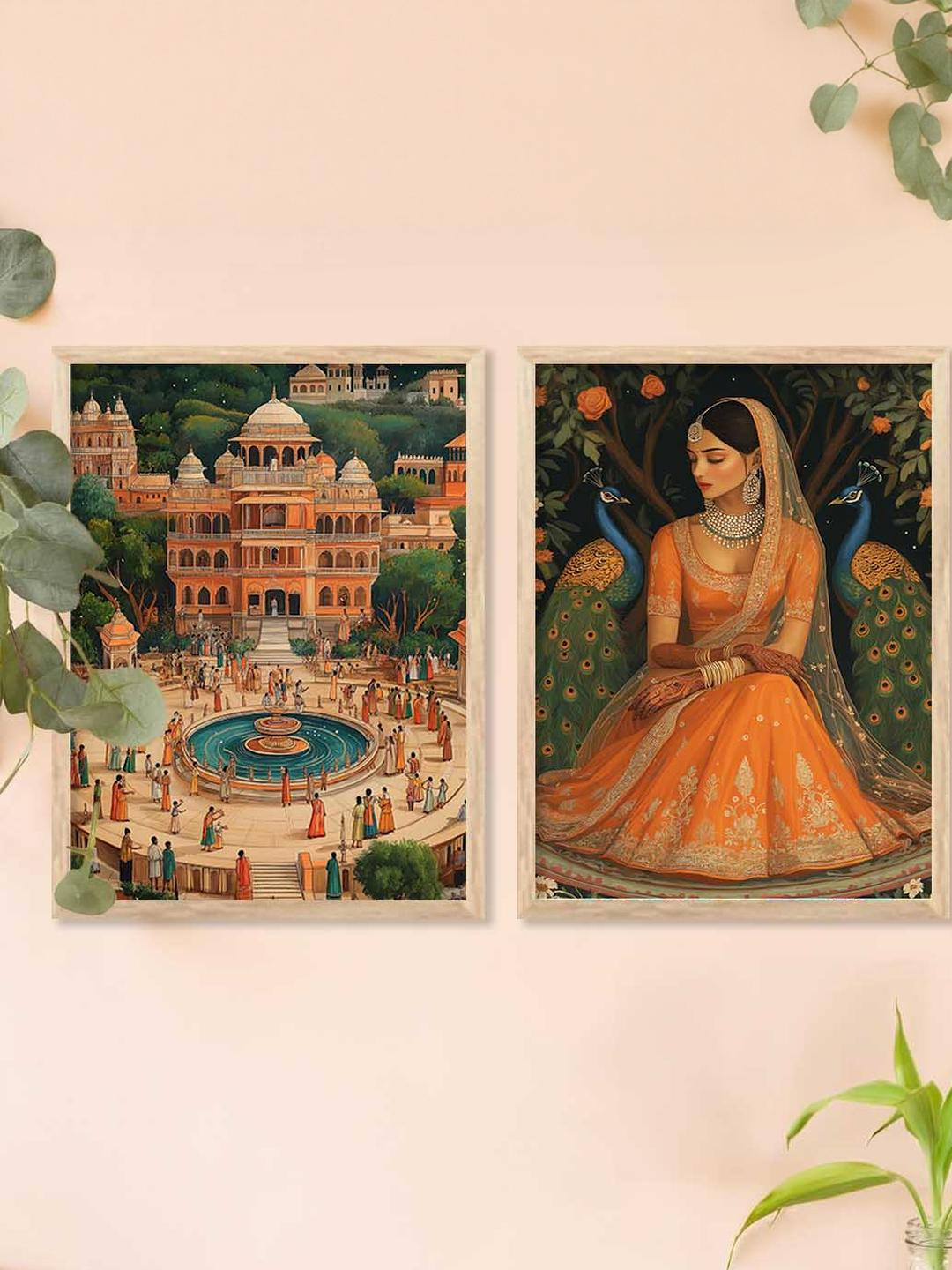 WALLLANE Brown Wood 2Pc Traditional Wall Paintings