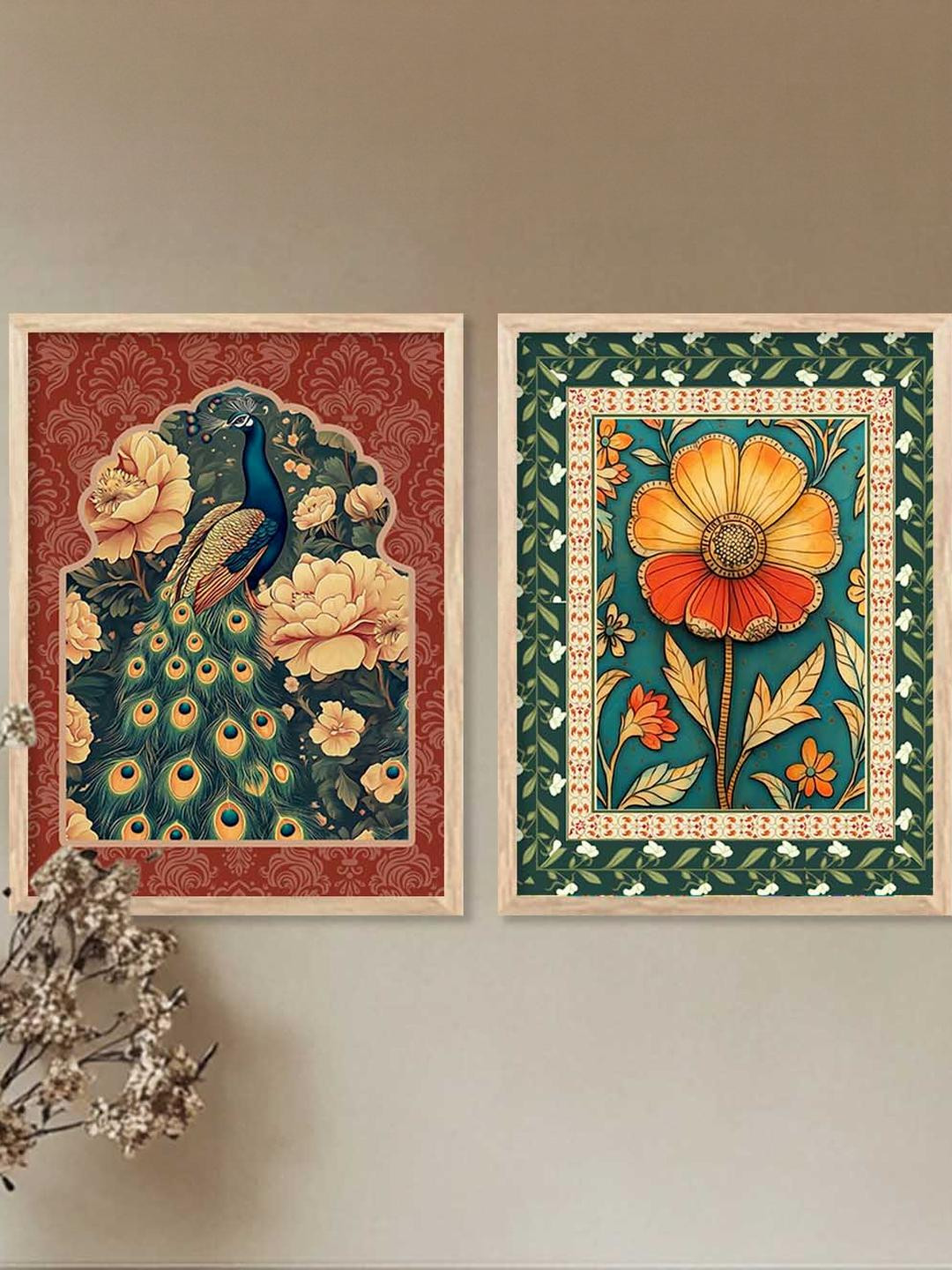 WALLLANE Unisex Brown 2-Piece Wooden Modern Traditional  Wall Paintings with Frames