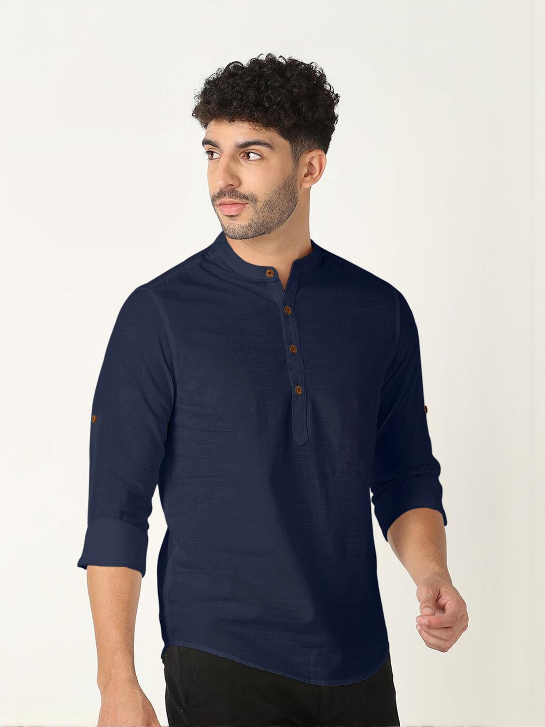Fifth U Men Blue Cotton Blend Kurta