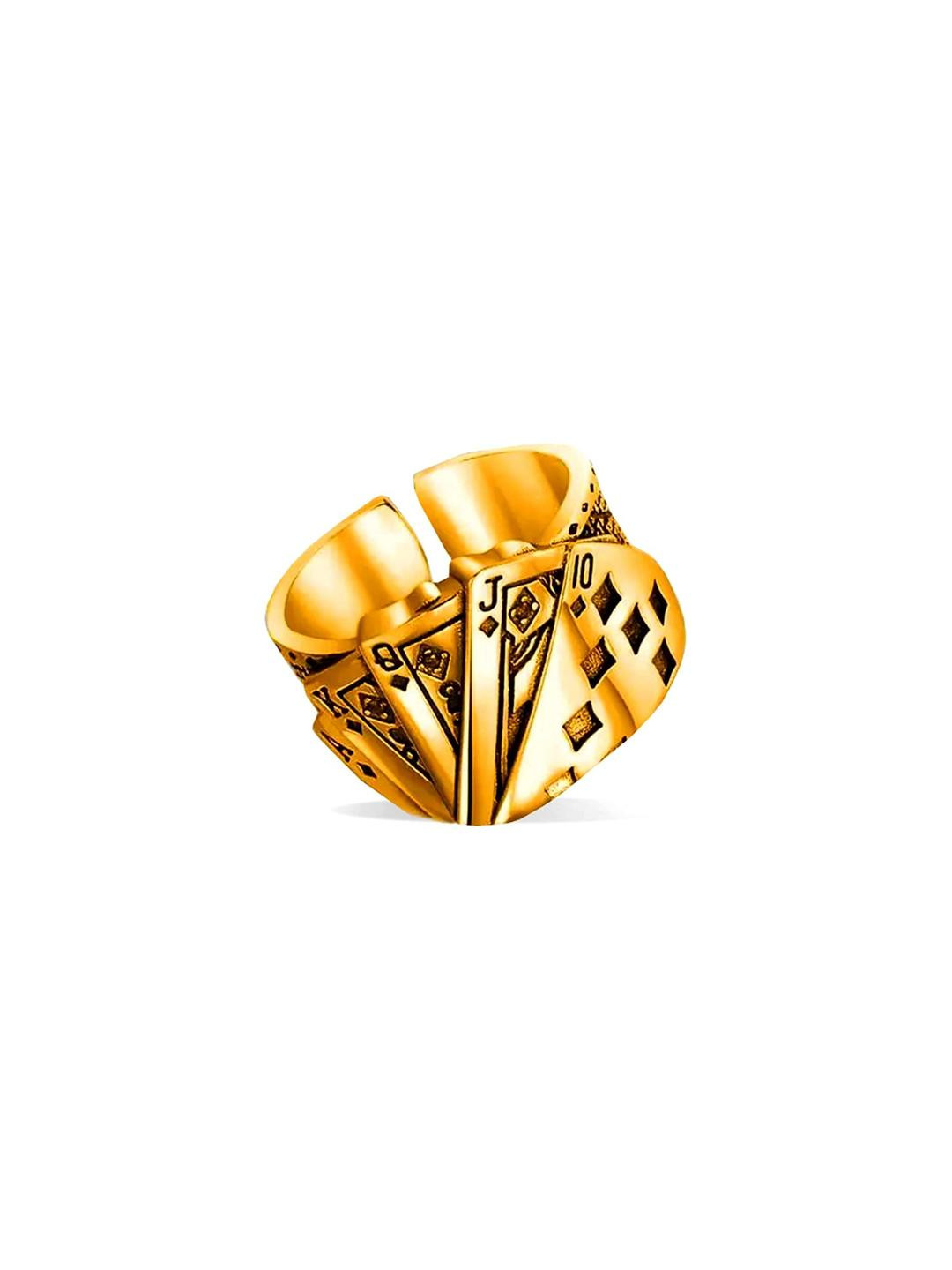 Inites Gold Toned Cards Shaped Adjustable Ring