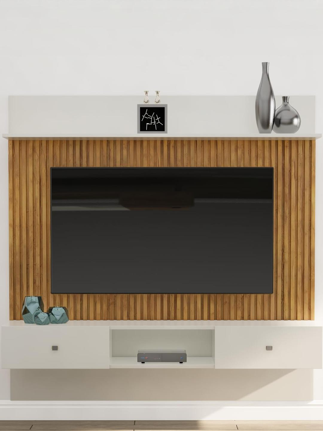 HEXA RED White Wall Mounted Wood TV Entertainment Unit