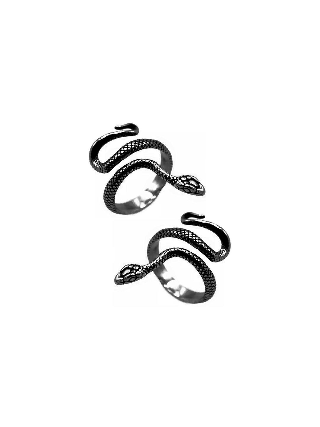 Inites Unisex Set Of 2 Stainless Steel Black Serpent Shaped Thumb Finger Ring