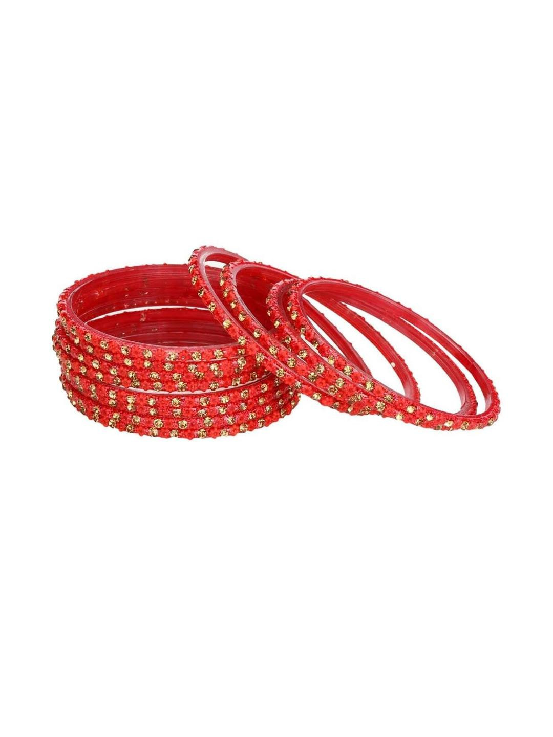 1ST TIME Red Handcrafted Glass Bangles Set