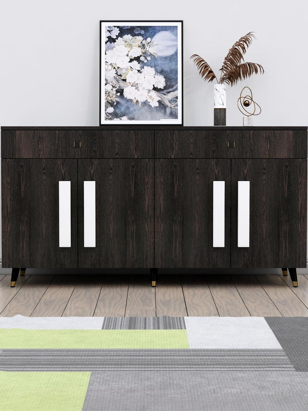 HEXA RED Brown Engineered Wood Living Room Storage Sideboard Cabinet