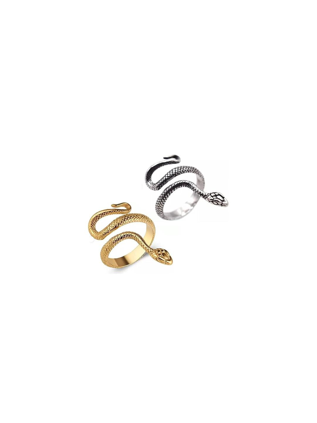 Inites Unisex Set of 2 Stainless Steel Brass-Plated Serpent Shaped Thumb Finger Rings
