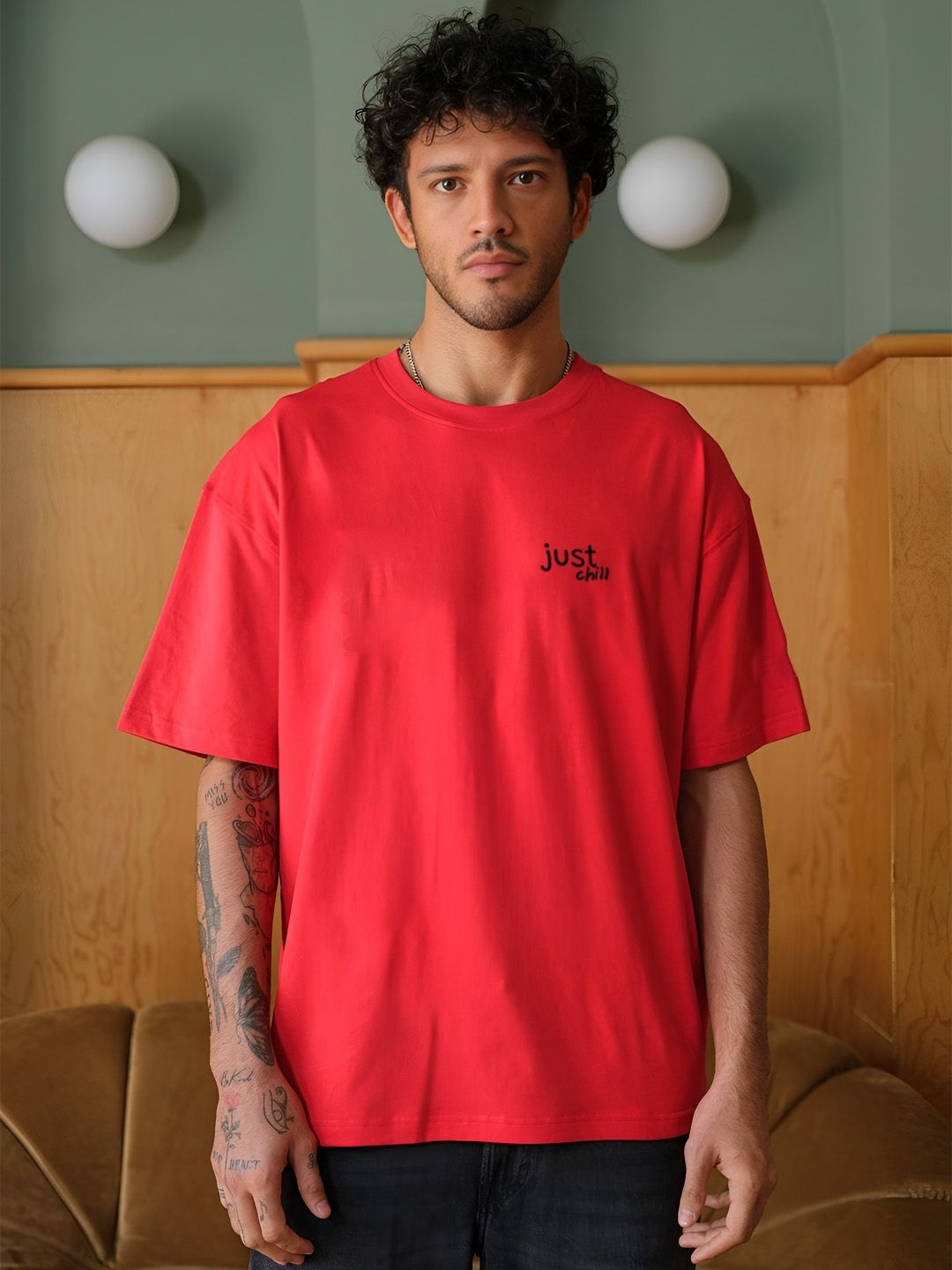 BDSQUARE Just Chill Shin Chan Printed Round Neck Pure Cotton Oversized T-shirt