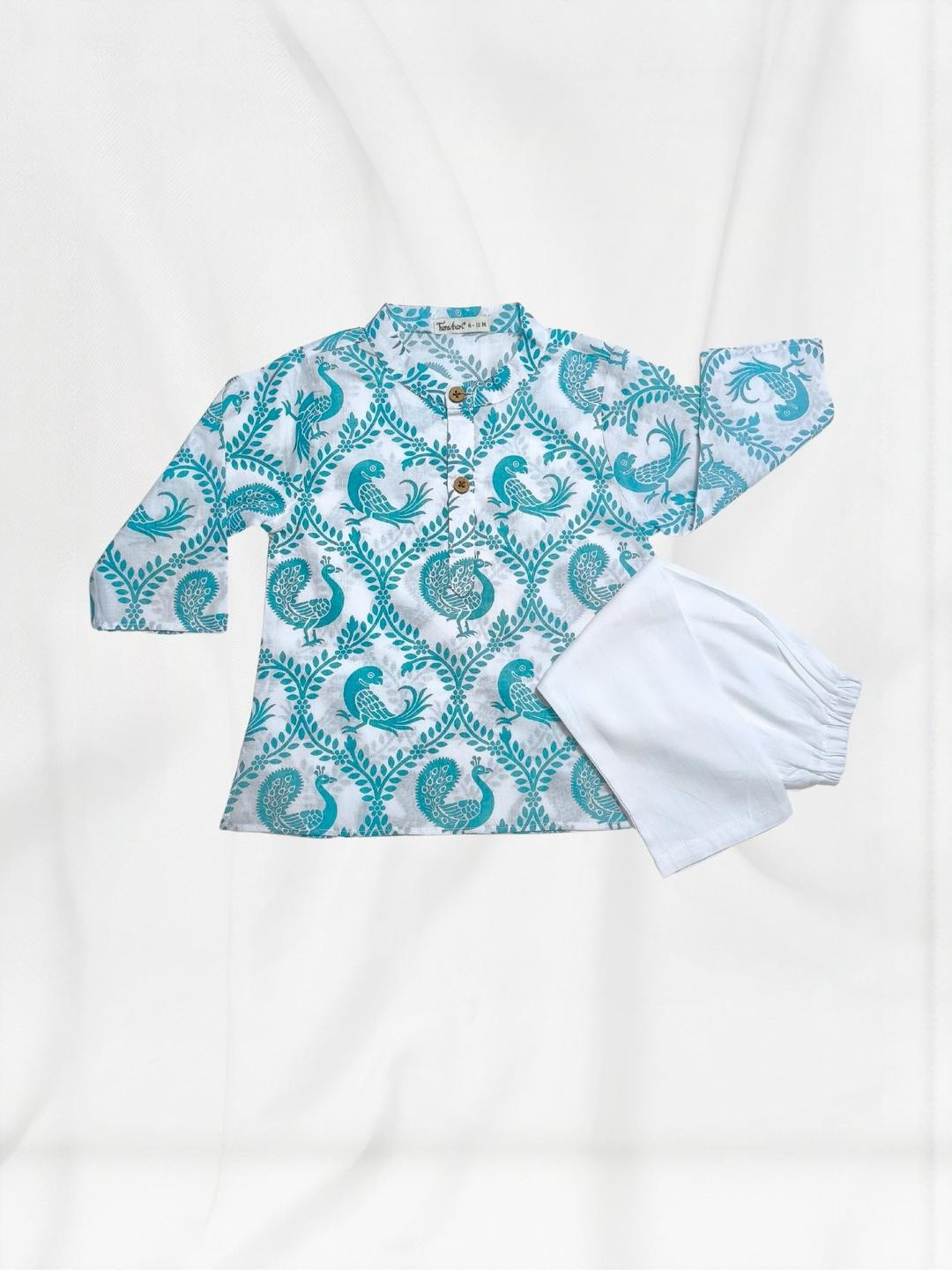 Tura Turi Boys Animal Printed Regular Pure Cotton Kurta with Pyjamas