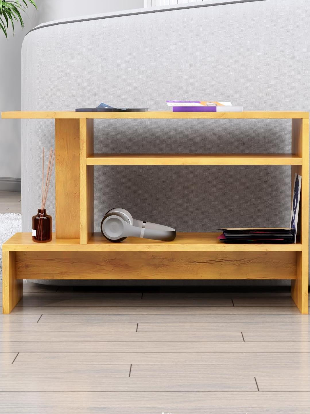 HEXA RED Beige Wood Open Storage Bedside Table For Living Room Or Bed Side Stand