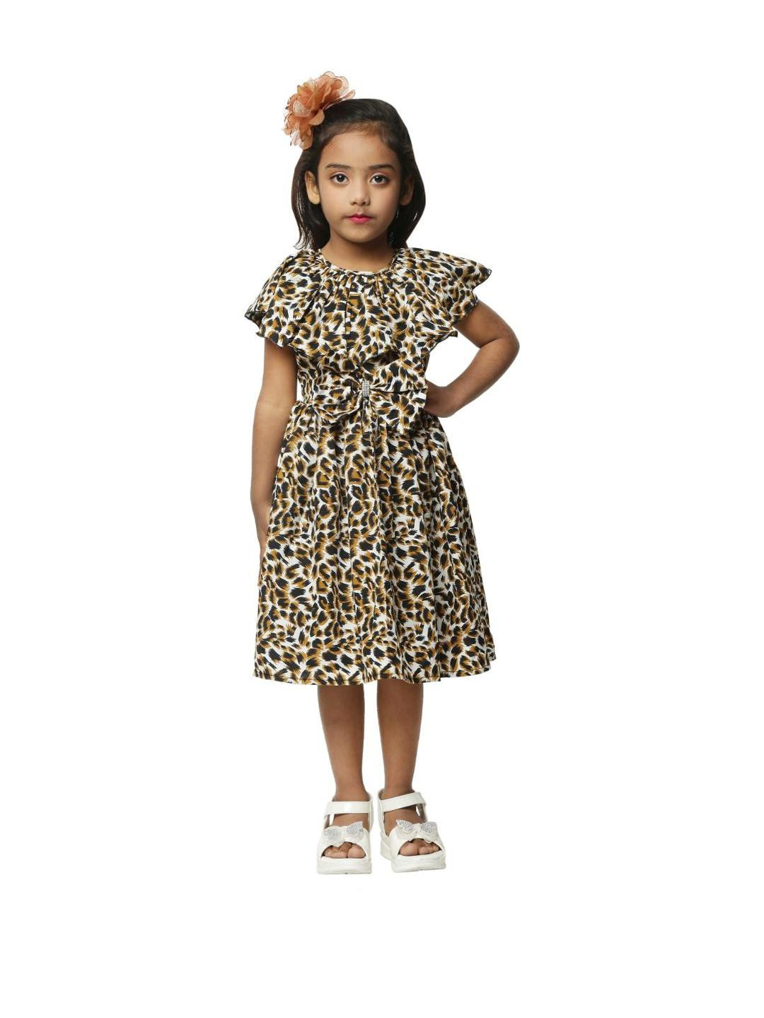 Shahina Fashion Girls Abstract Printed Gathered Detail Fit and Flare Dresses