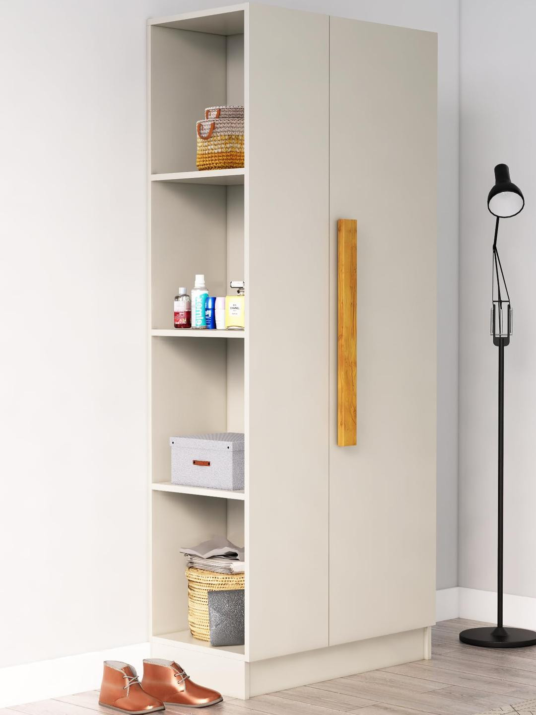 HEXA RED Off-White Wooden Multi-Utility Wardrobe