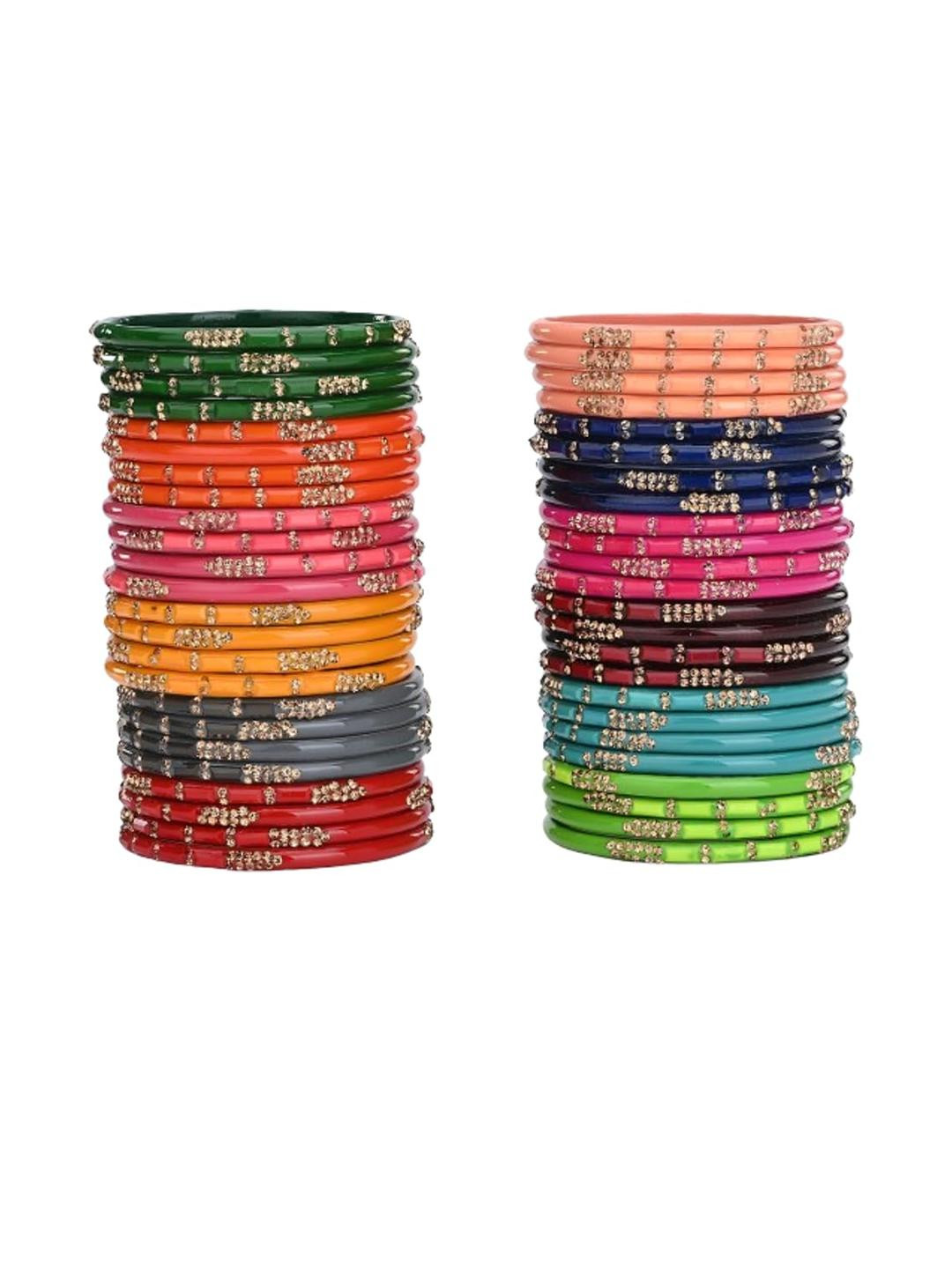 1ST TIME Women 40 Piece Multicolour Traditional Handcrafted Glass Bangles