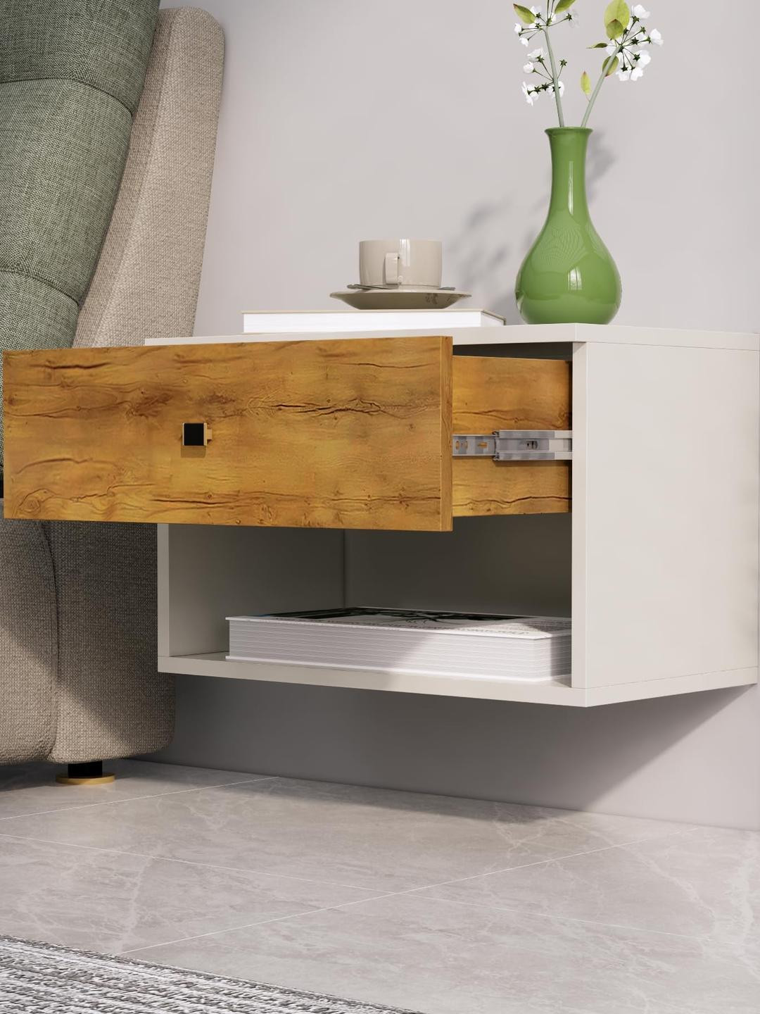 HHEXA RED Brown Engineered Wood Rectangle Bedside Table for Bedroom Storage