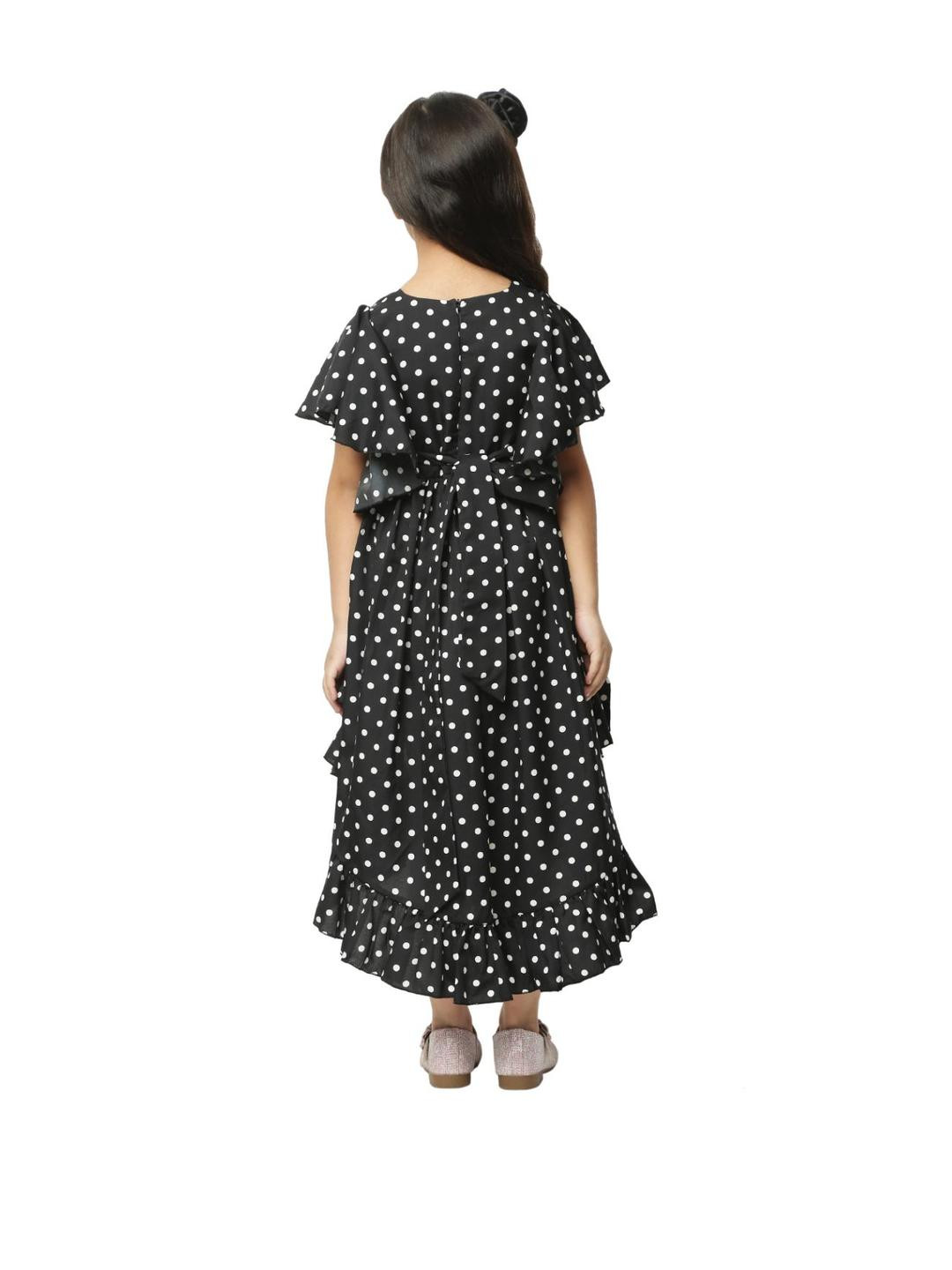 Shahina Fashion Girls Polka Dots Printed Gathered Detail High-Low Hem Fit & Flare Dresses