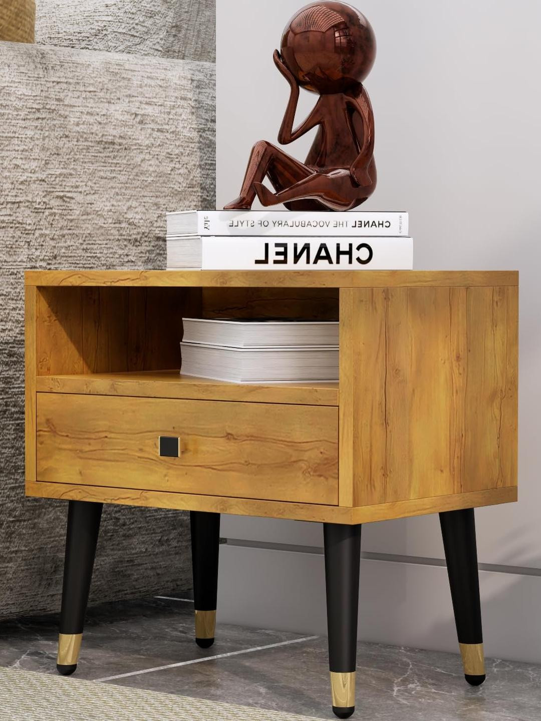 HEXA RED Beige Engineered Wood Contemporary Bedside Table with Storage