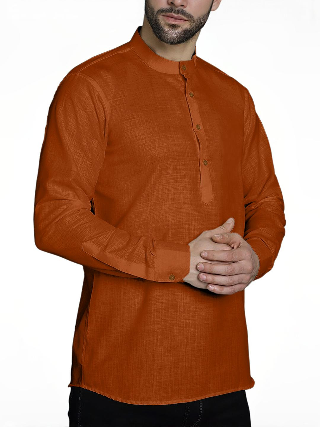 Fifth U  Men Solid Brown Short Kurta