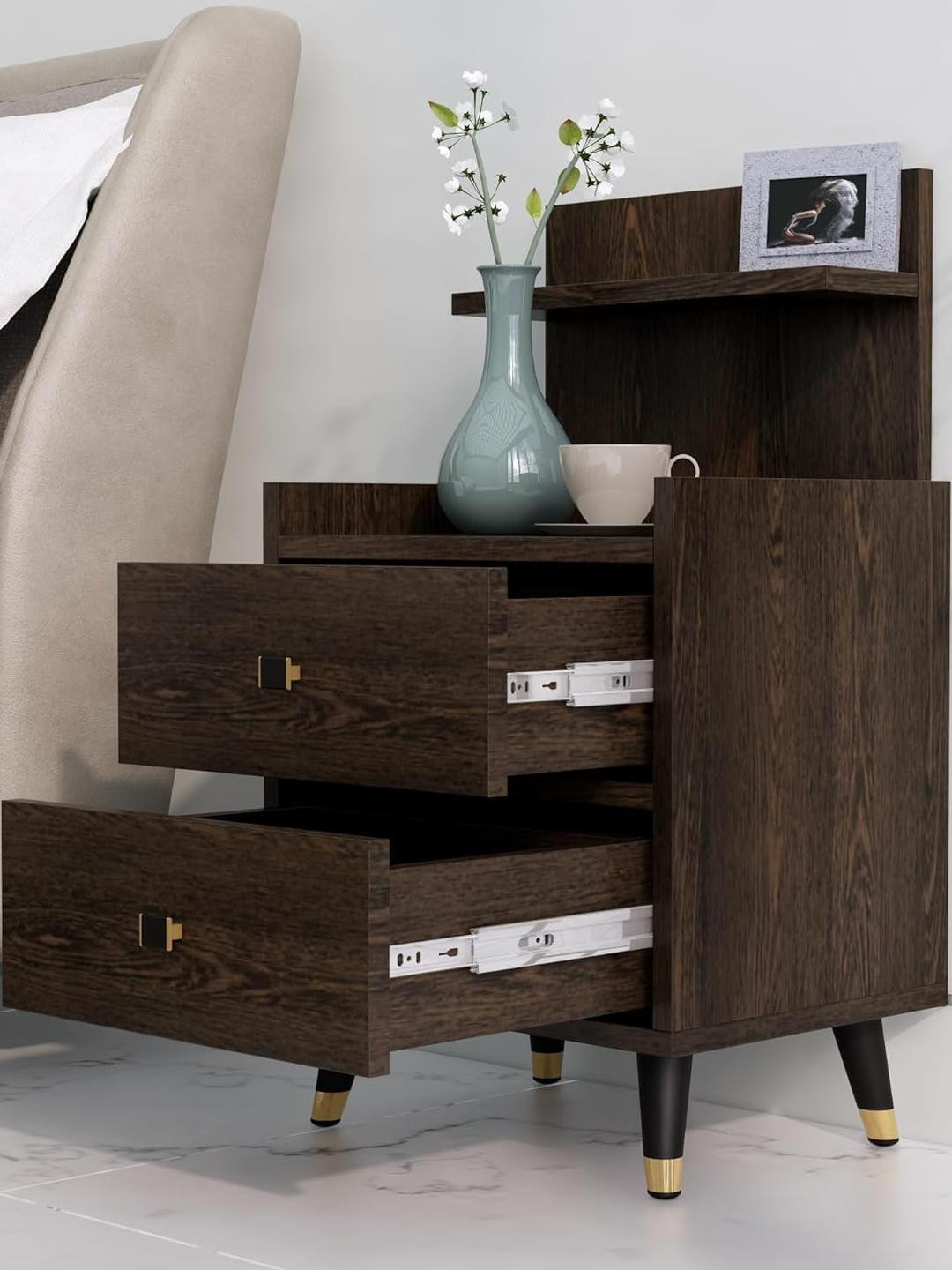 HEXA RED Brown Engineered Wood Bedside Table with Storage