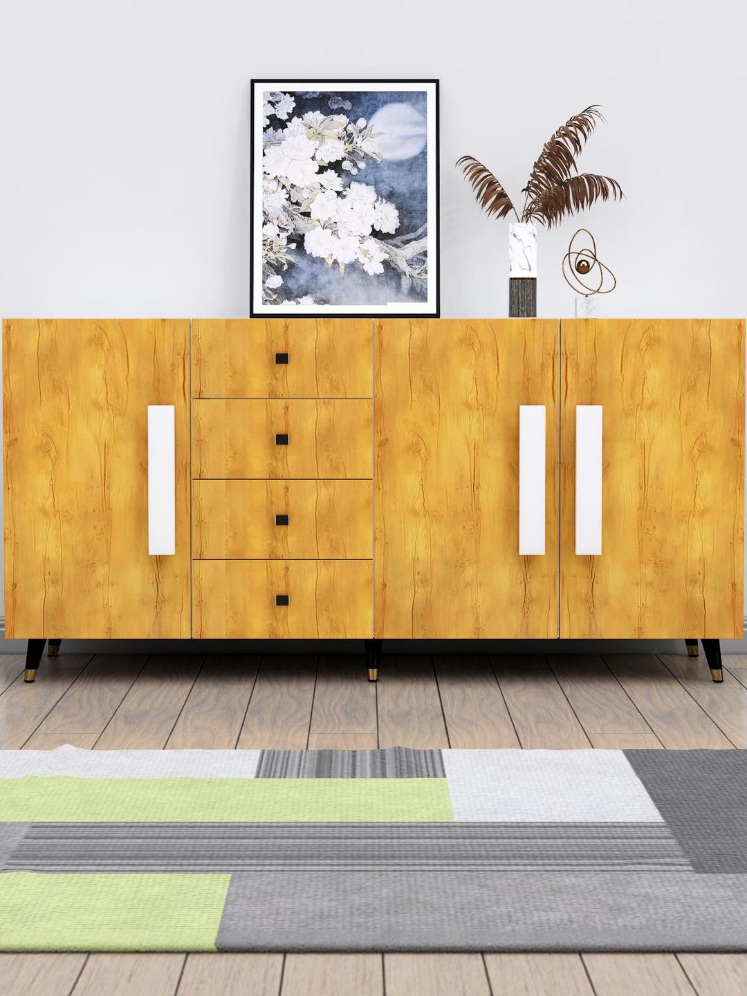 HEXA RED Brown & White Engineered Wood Living Room Storage Sideboard Cabinet