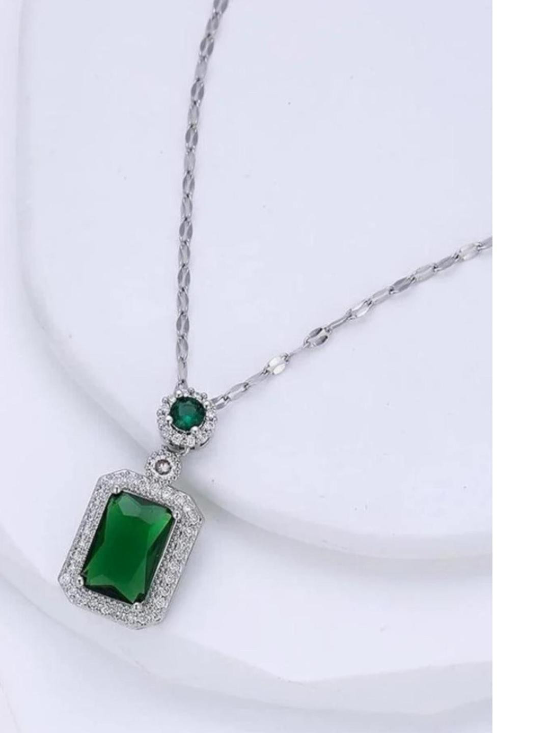 Pranjal Gems Green Square Pendant with Chain