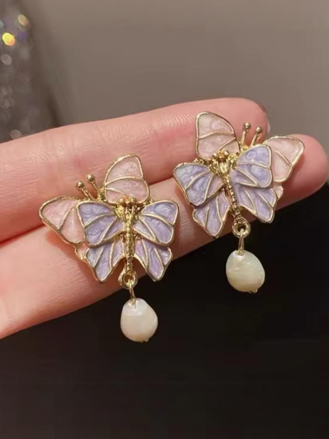 Nitant Women Dual Butterfly Drop Korean Earrings