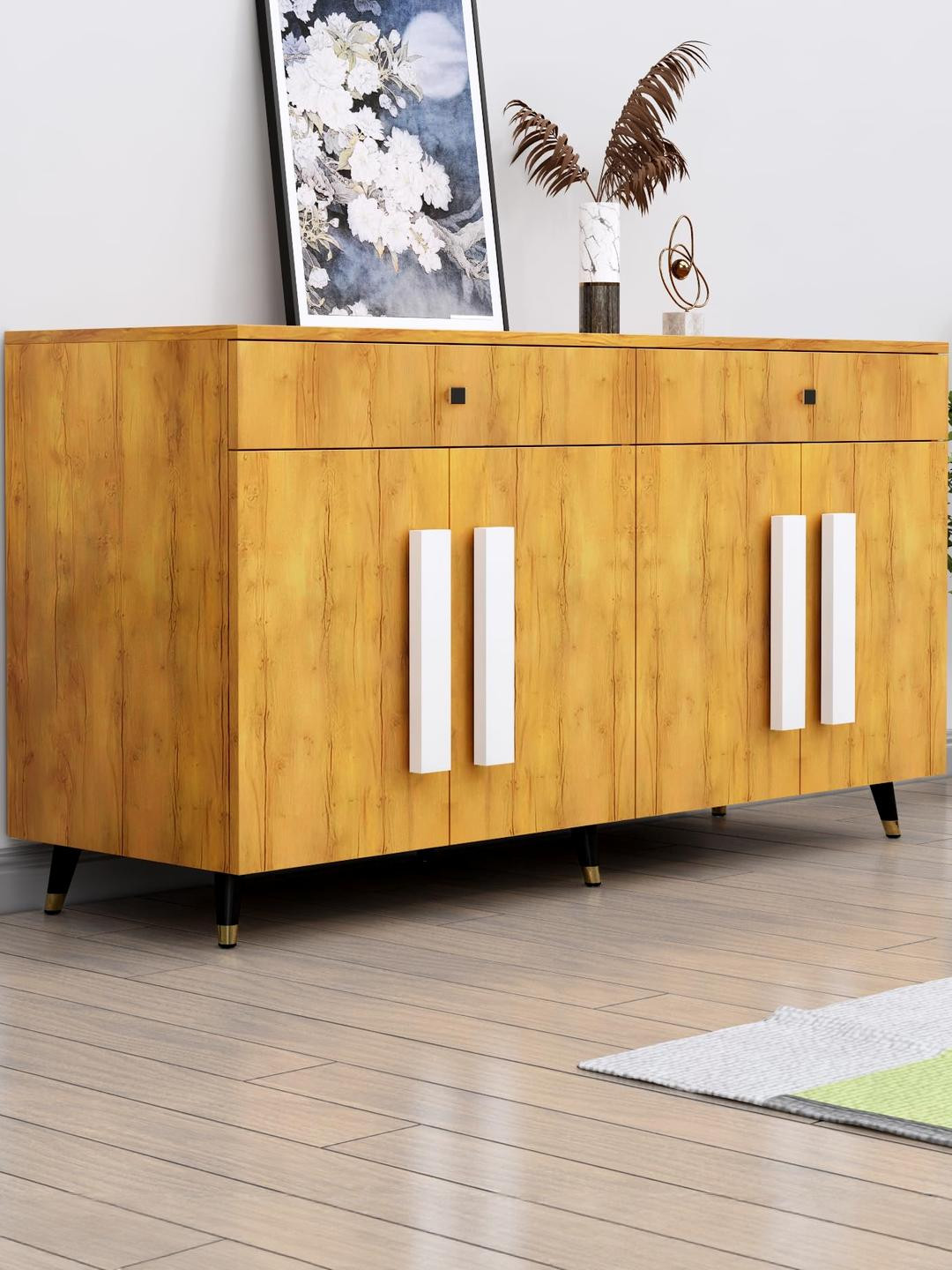 HEXA RED Beige & Brown Wooden Multipurpose Storage Cabinet