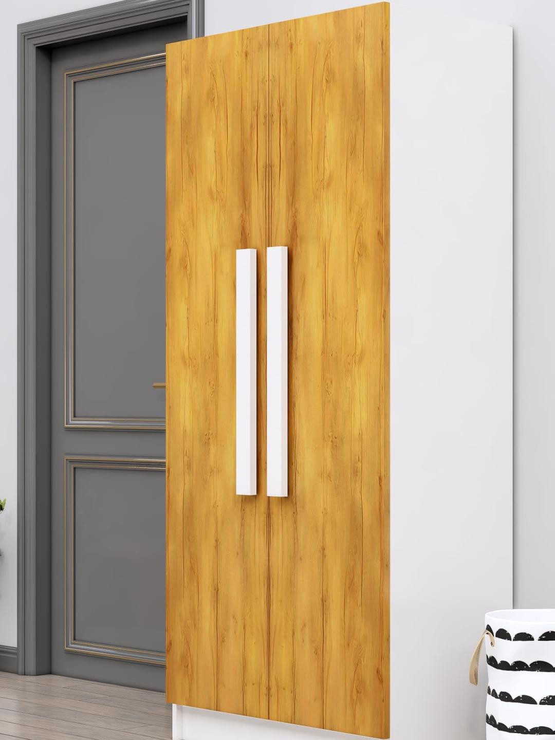 HEXA RED Brown & White With Door & Shelves Wardrobe For Bedroom