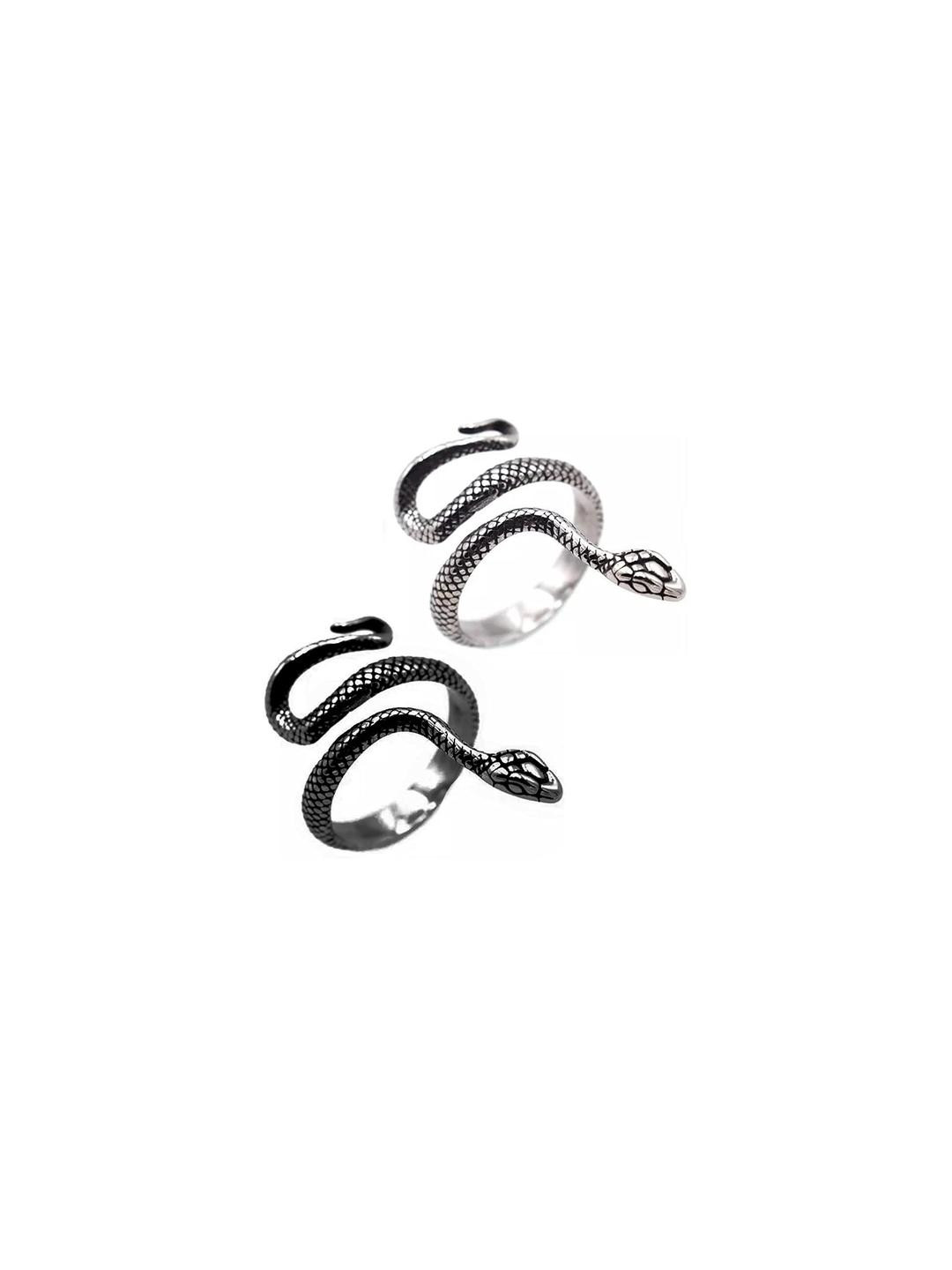 Inites Set Of 2 Brass-Plated Silver  & Black Finger Ring