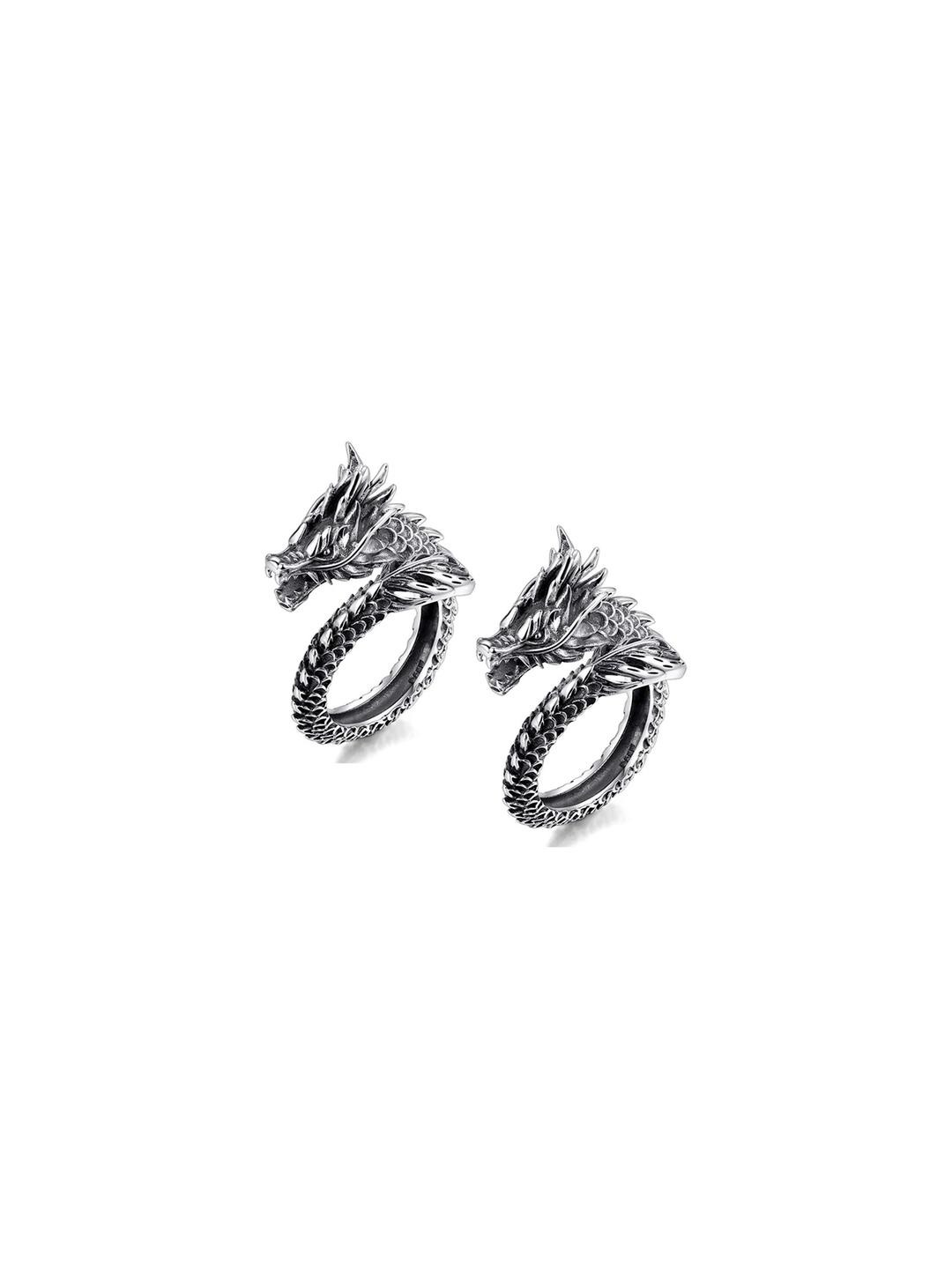 Inites Set of 2 Adjustable Silver Dragon Finger Ring