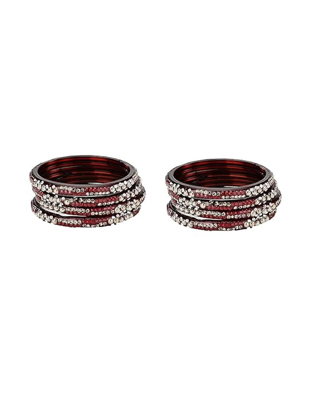 1ST TIME 8 Piece Women Maroon Ethnic Glass Bangles