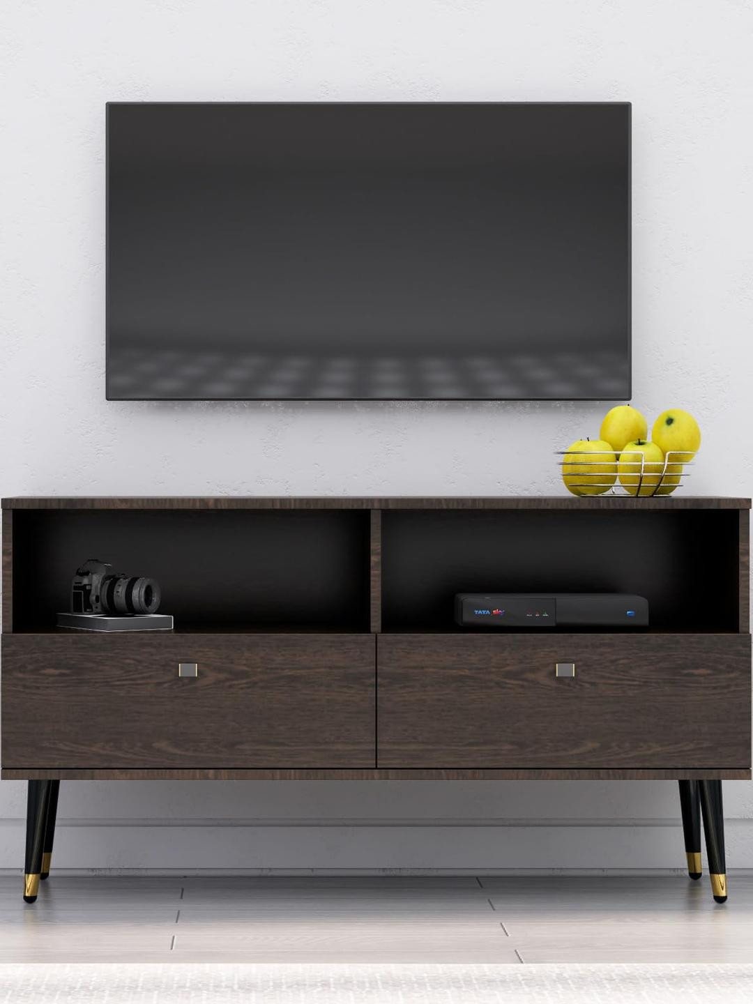 HEXA RED Brown Wall Mounted Wood TV Entertainment Unit