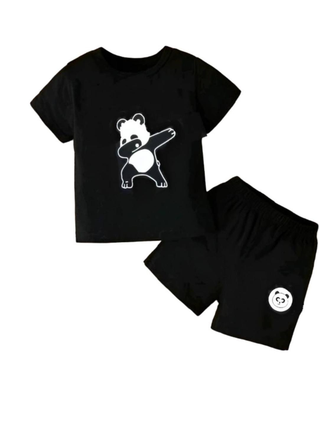 OSAMWEAR Black Unisex Kids Printed T-shirt with Shorts