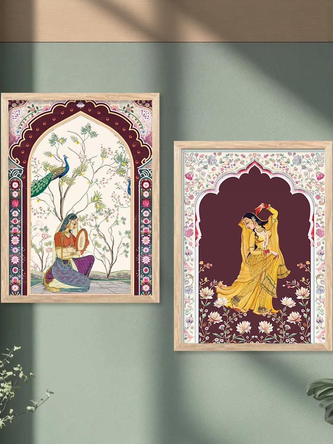 WALLLANE Brown 2 Pc Wood Traditional Wall Paintings in Mid-Century Modern Style