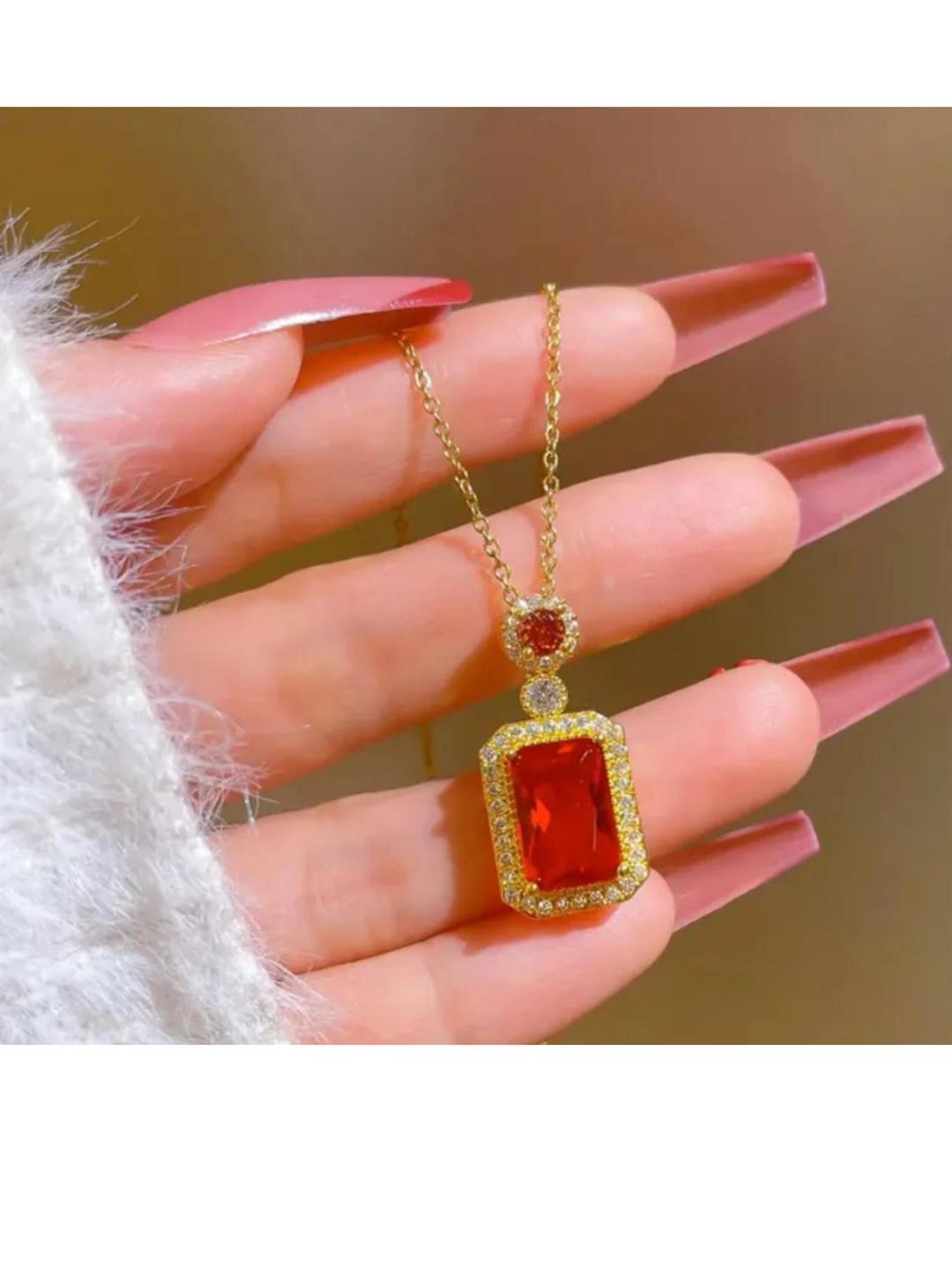 Pranjal Gems Gold Toned Rectangle Pendant With Chain