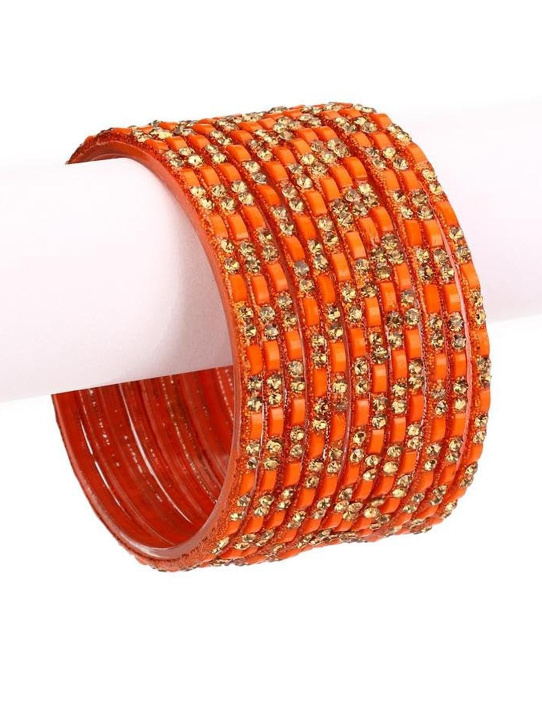 1ST TIME 12 Piece Women Orange Ethnic Glass Bangles